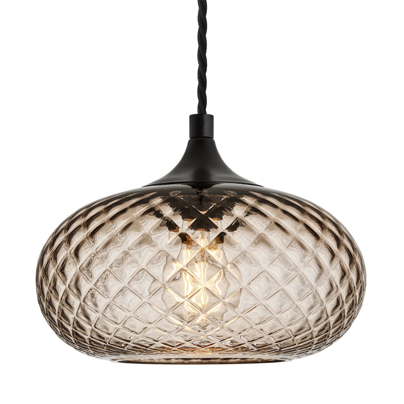 Chelsea Diamond Textured Glass Round Pendant Light in 10 Inch Mocha Finish with Black Holder