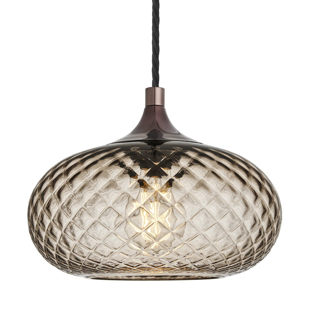 Chelsea Diamond Textured Glass Round Pendant Light in 10 Inch Mocha Finish with Black Holder