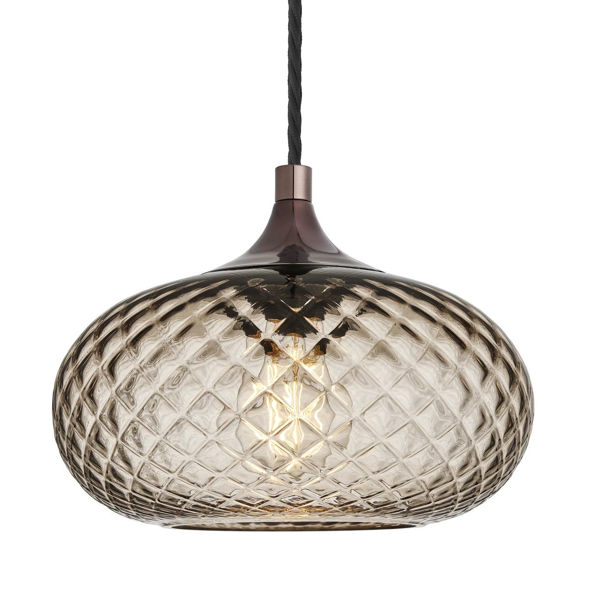Chelsea Diamond Textured Glass Round Pendant Light in 10 Inch Mocha Finish with Black Holder