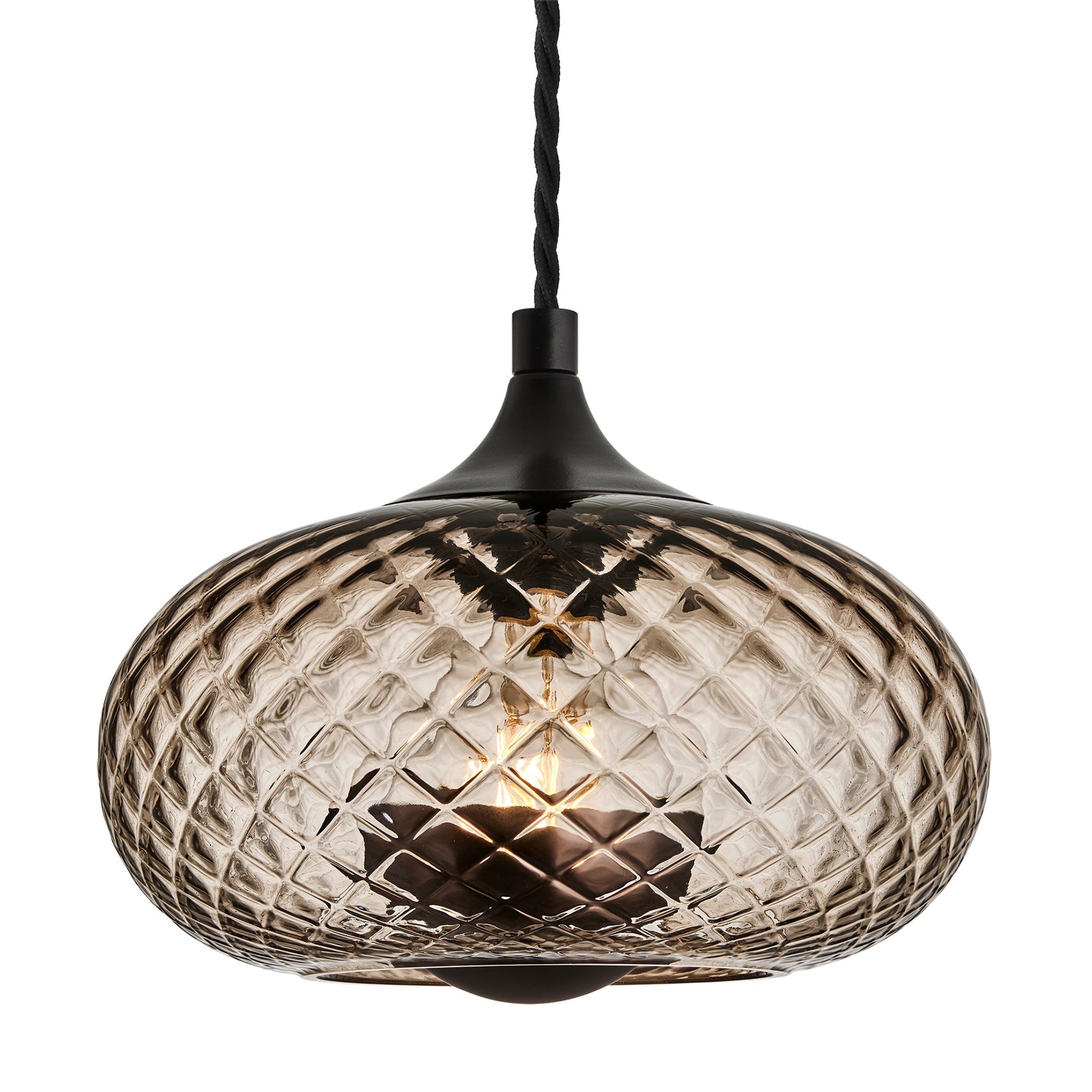 Chelsea Diamond Textured Glass Round Pendant Light in 10 Inch Mocha Finish with Black Holder