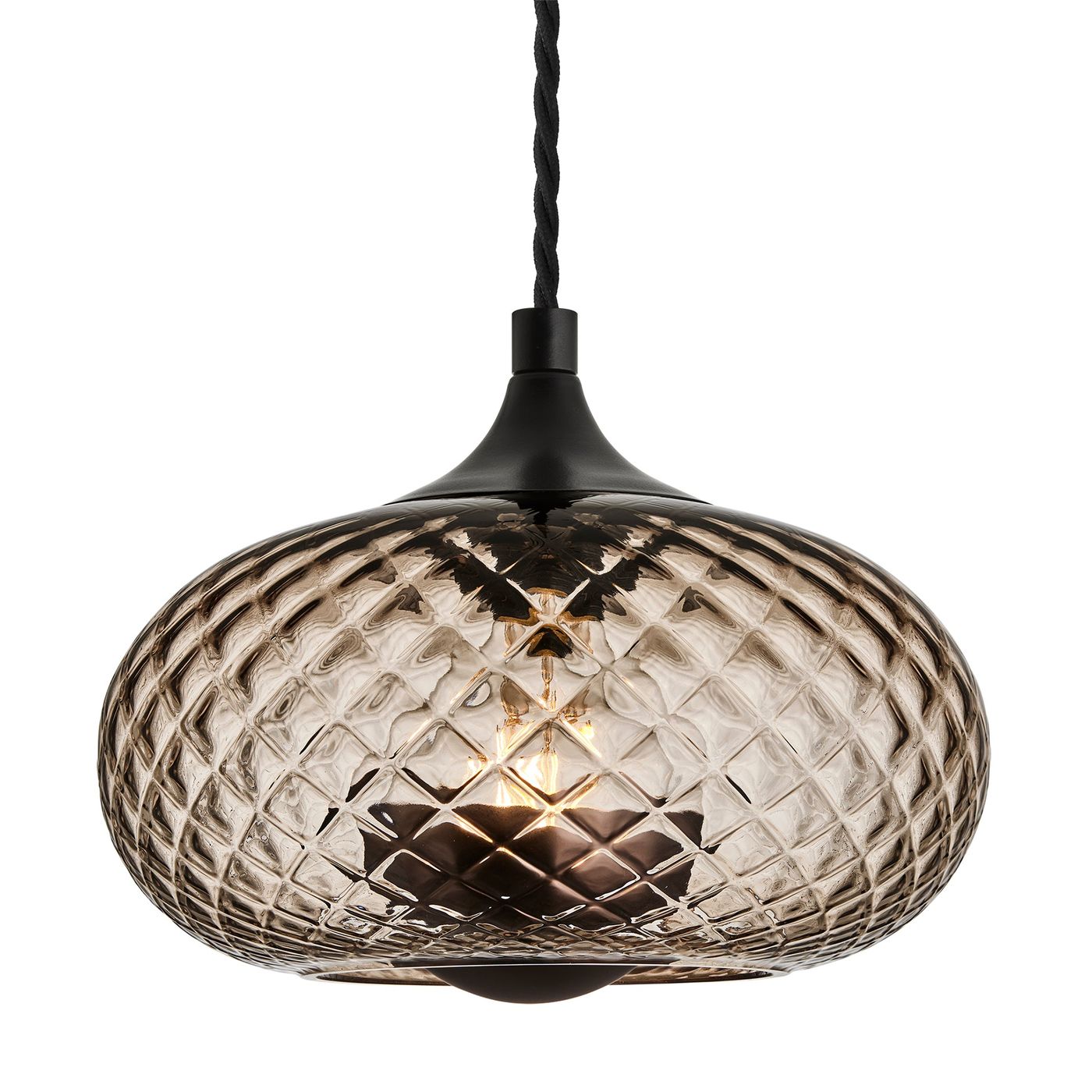 Chelsea Diamond Textured Glass Round Pendant Light in 10 Inch Mocha Finish with Black Holder
