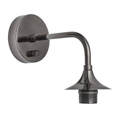 Chelsea Wall Holder in shiny black nickel with a curved arm and modern finish, shown in an angled view
