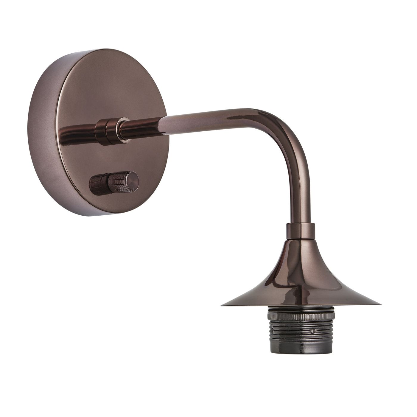Chelsea Wall Holder in shiny bronze with a curved arm and smooth finish, shown in an angled view