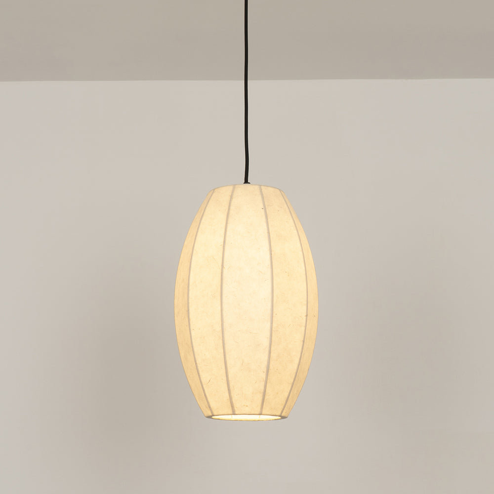Chepstow Drop Paper Pendant Light in Ivory Lit Up Close Up