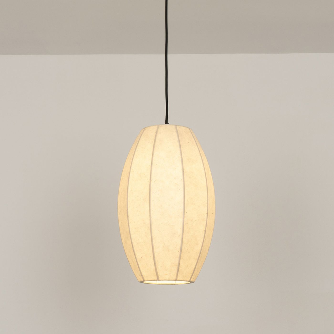 Chepstow Drop Paper Pendant Light in Ivory Lit Up Close Up