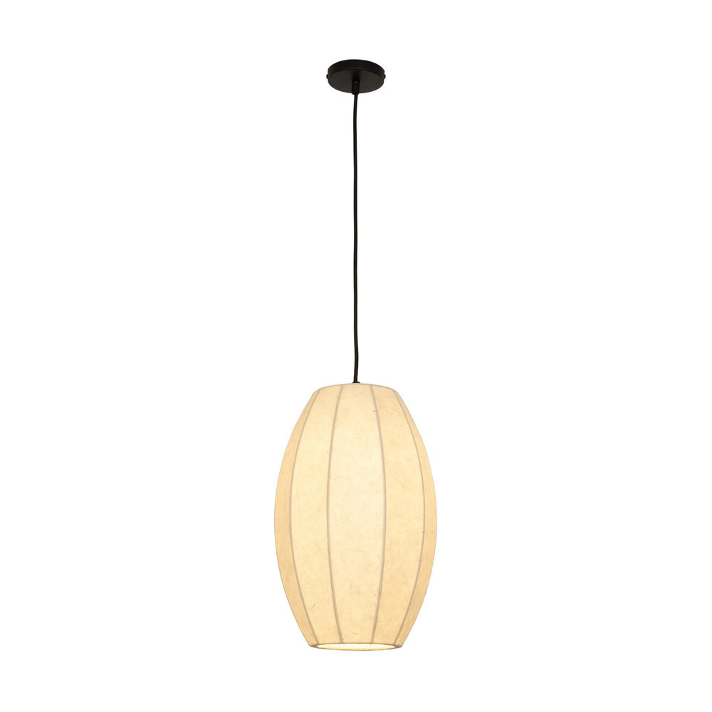 Chepstow Drop Paper Pendant Light in Ivory Lit Up