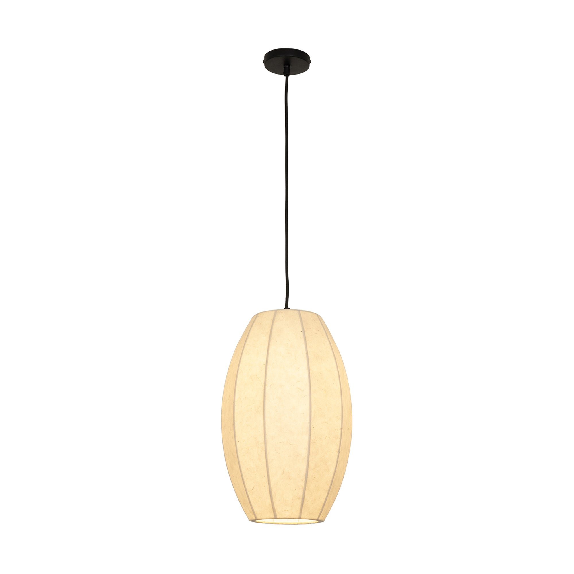 Chepstow Drop Paper Pendant Light in Ivory Lit Up
