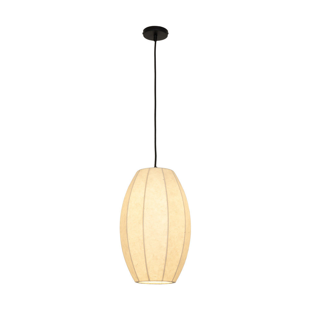 Chepstow Drop Paper Pendant Light in Ivory Lit Up