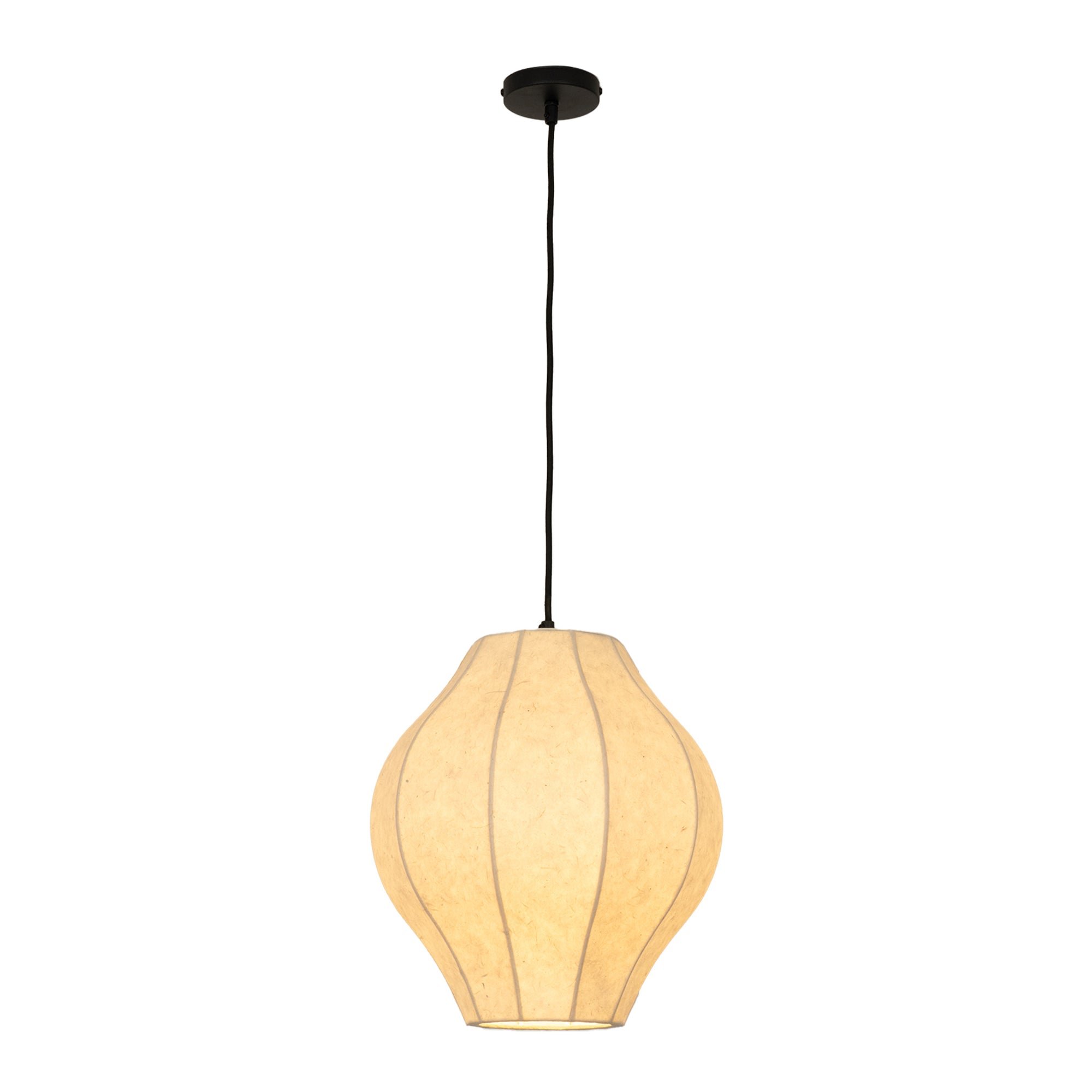 Chepstow Lantern Paper Pendant Light in Ivory Lit Up