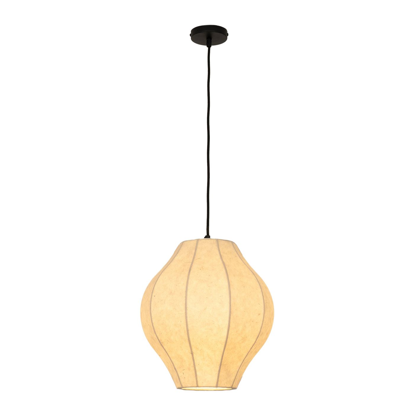 Chepstow Lantern Paper Pendant Light in Ivory Lit Up