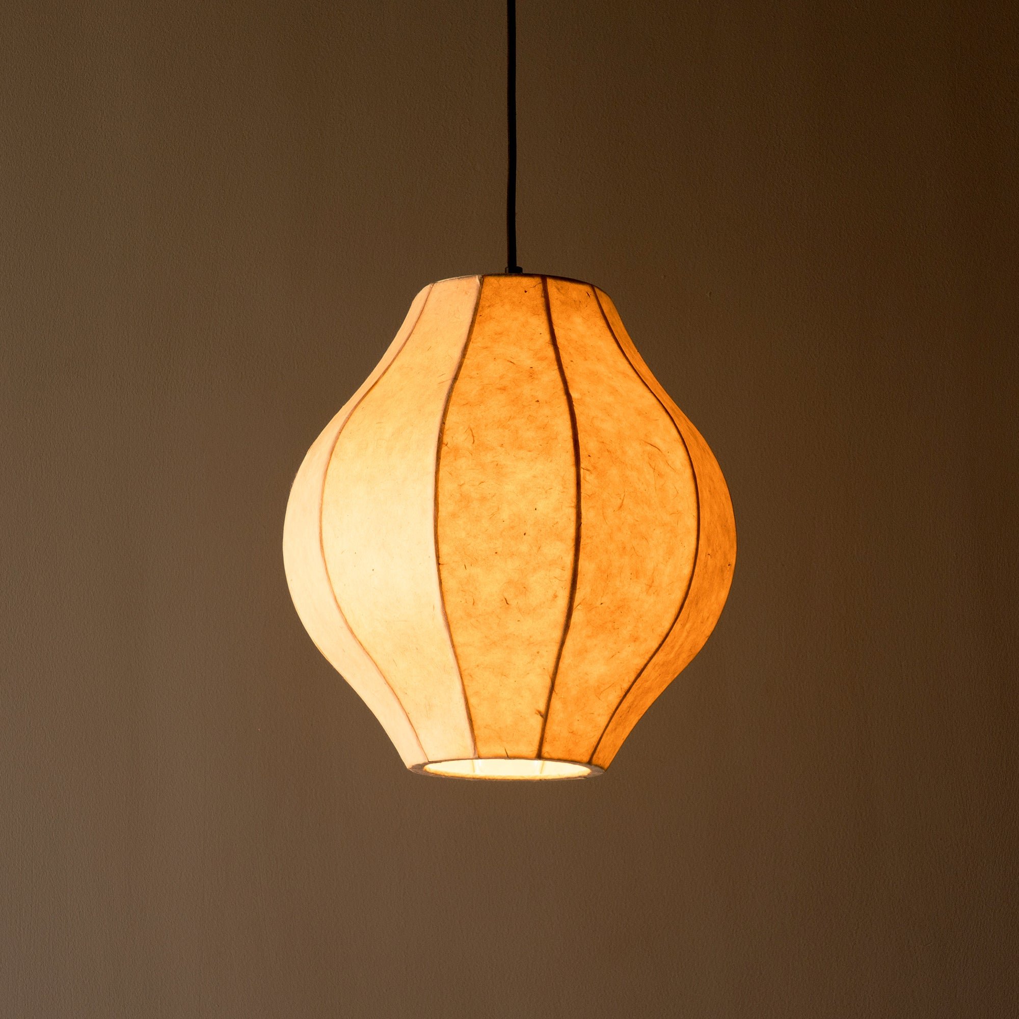 Chepstow Lantern Paper Pendant Light in Ivory Lit Up