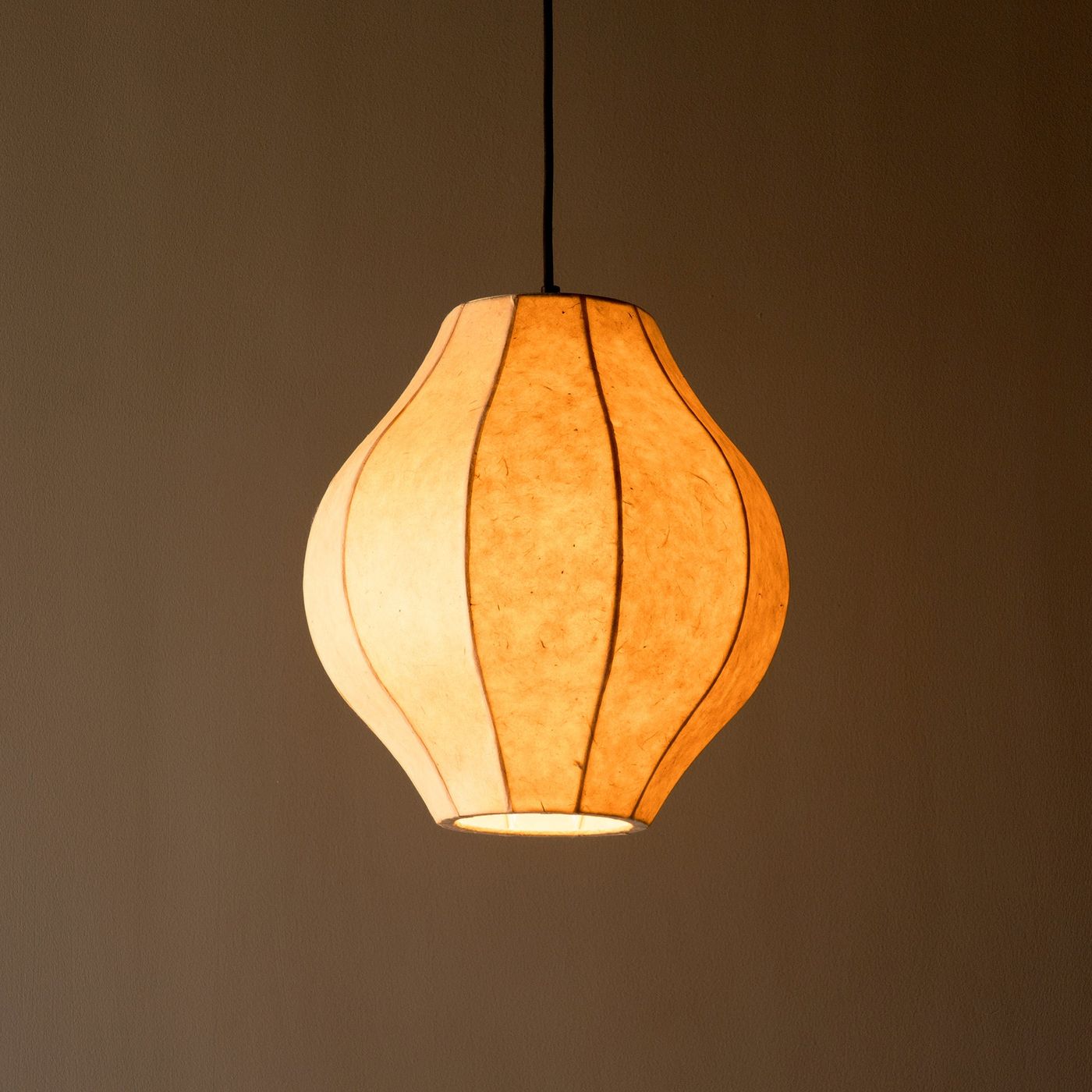 Chepstow Lantern Paper Pendant Light in Ivory Lit Up