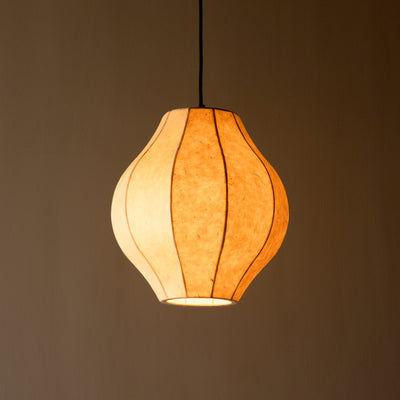 Chepstow Lantern Paper Pendant Light in Ivory Lit Up