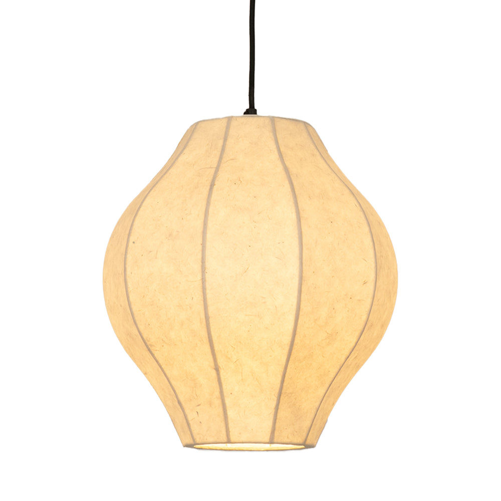 Chepstow Lantern Paper Pendant Light in Ivory Lit Up Close Up