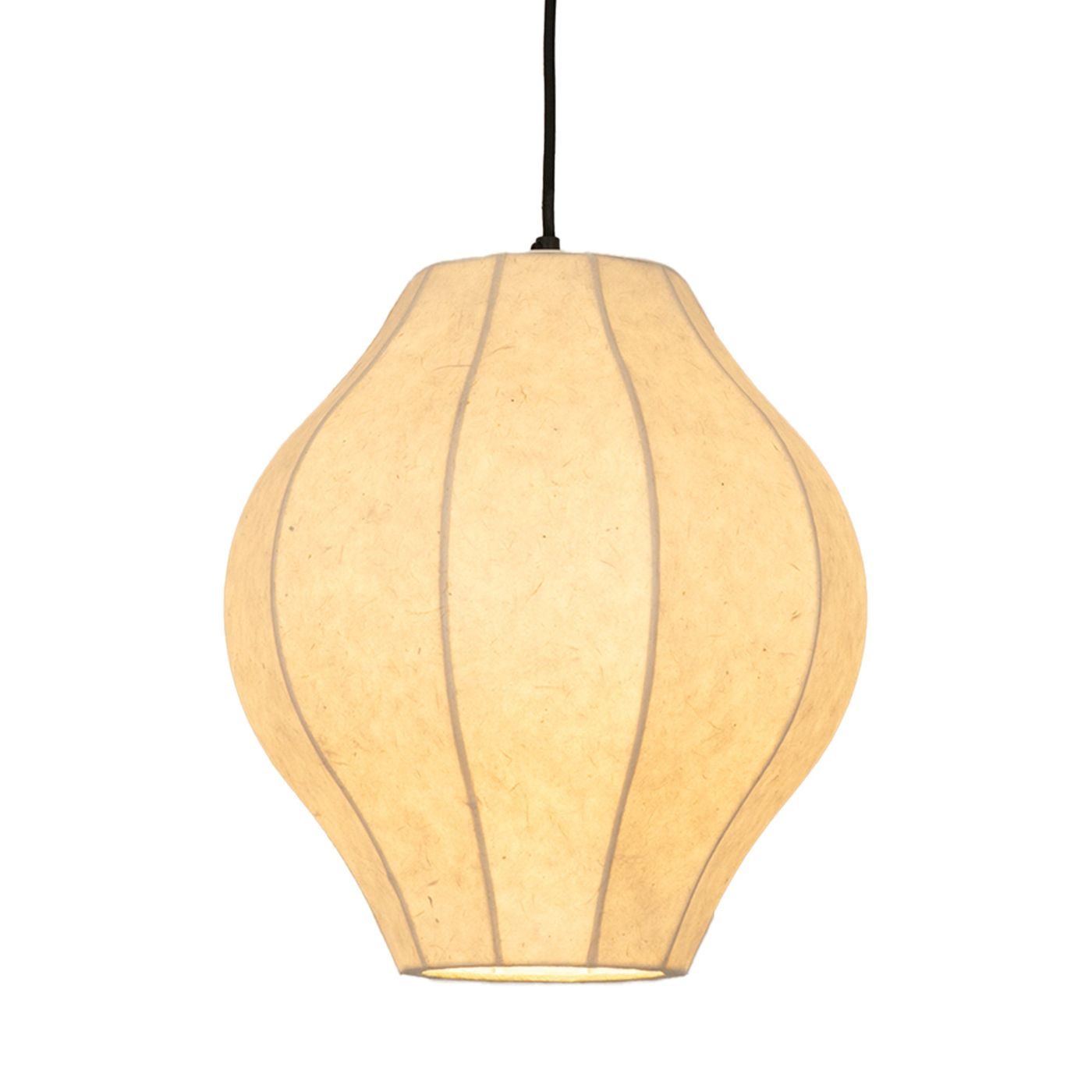 Chepstow Lantern Paper Pendant Light in Ivory Lit Up Close Up
