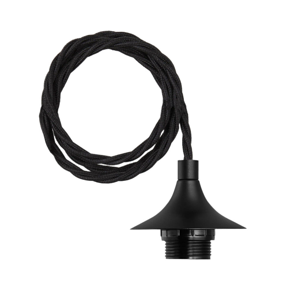 Black Chelsea Cord Set ES E27 Bulb Holder with 2 meter Fabric Flex and without ceiling rose, Product code is CH-CS-BK-2M-NCR