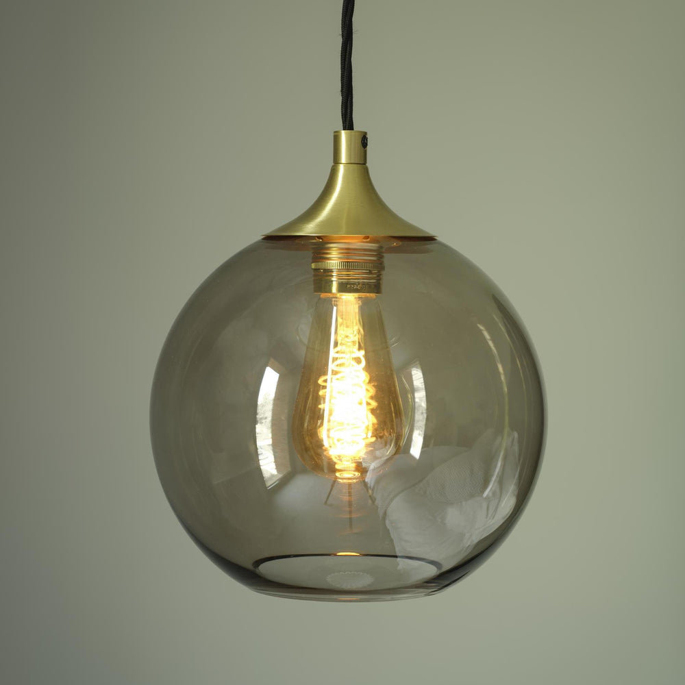 Smoked Glass Mocha with Brass Holder Pendant Light Globe Chelsea CH-SGL-GLP7-MO-BH