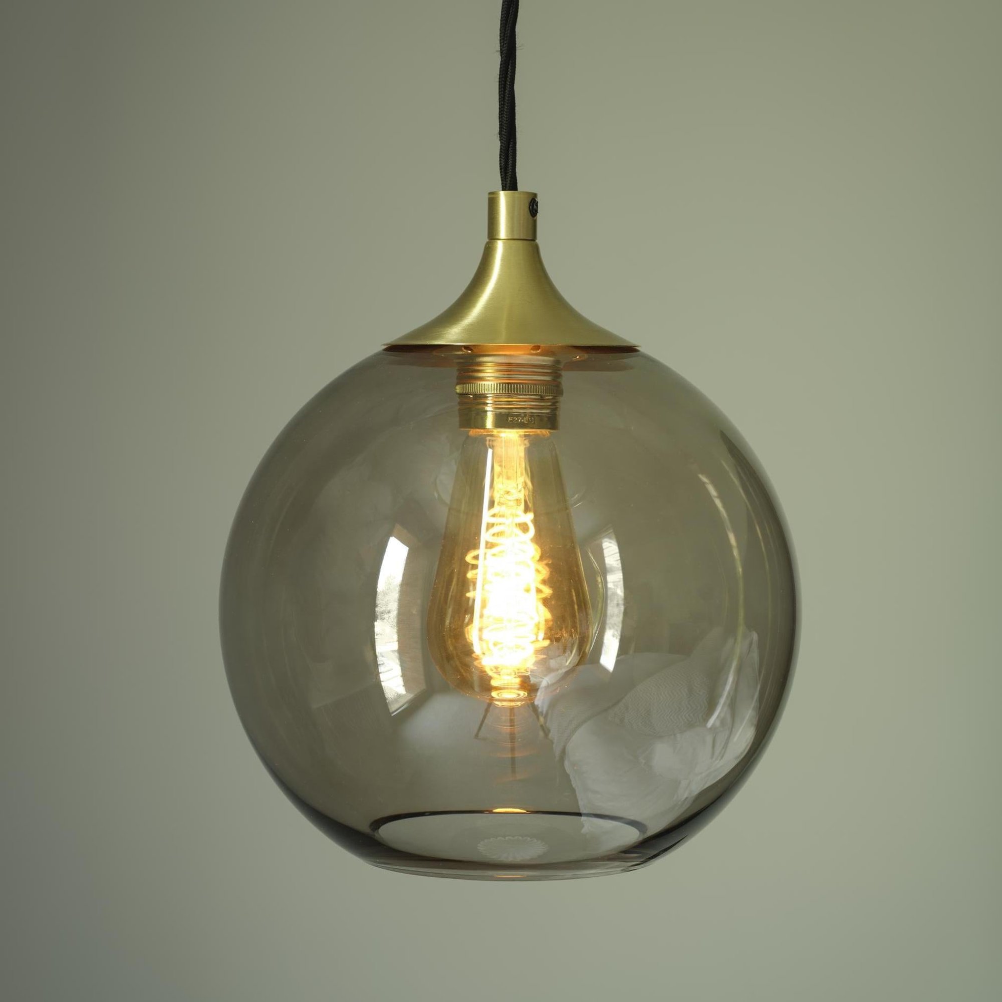 Smoked Glass Mocha with Brass Holder Pendant Light Globe Chelsea CH-SGL-GLP7-MO-BH