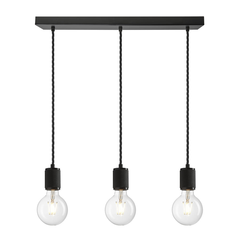 Black 3 Wire Cluster Pendant Industville Lighting Black Holder Knurled KN-E-3WCL-BK