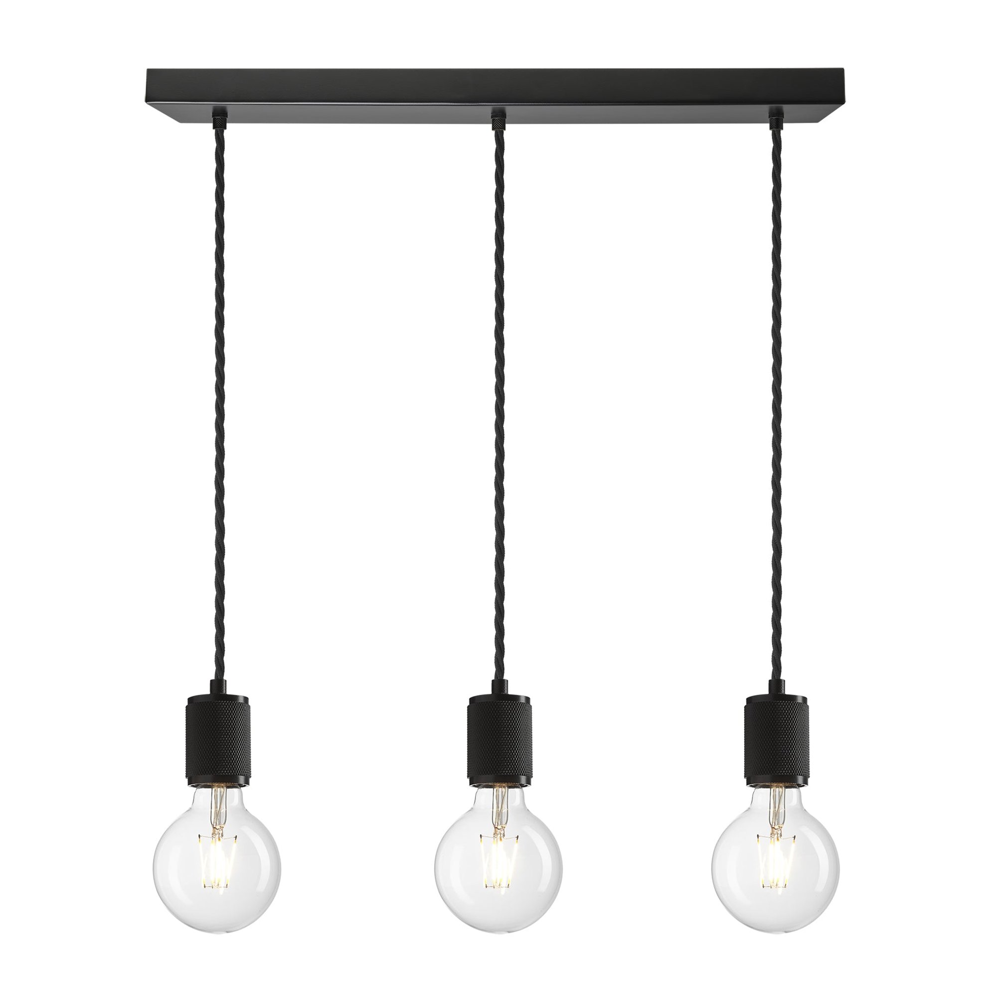Black 3 Wire Cluster Pendant Industville Lighting Black Holder Knurled KN-E-3WCL-BK