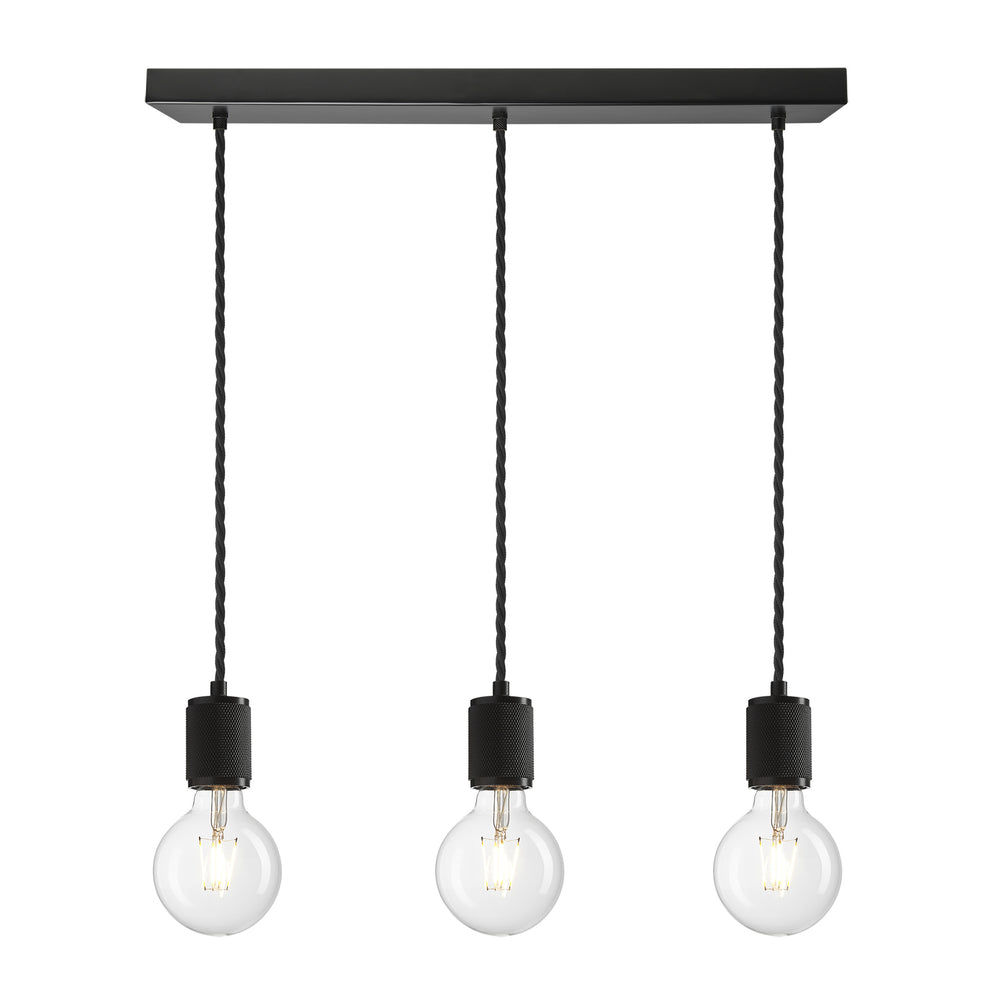 Black 3 Wire Cluster Pendant Industville Lighting Black Holder Knurled KN-E-3WCL-BK
