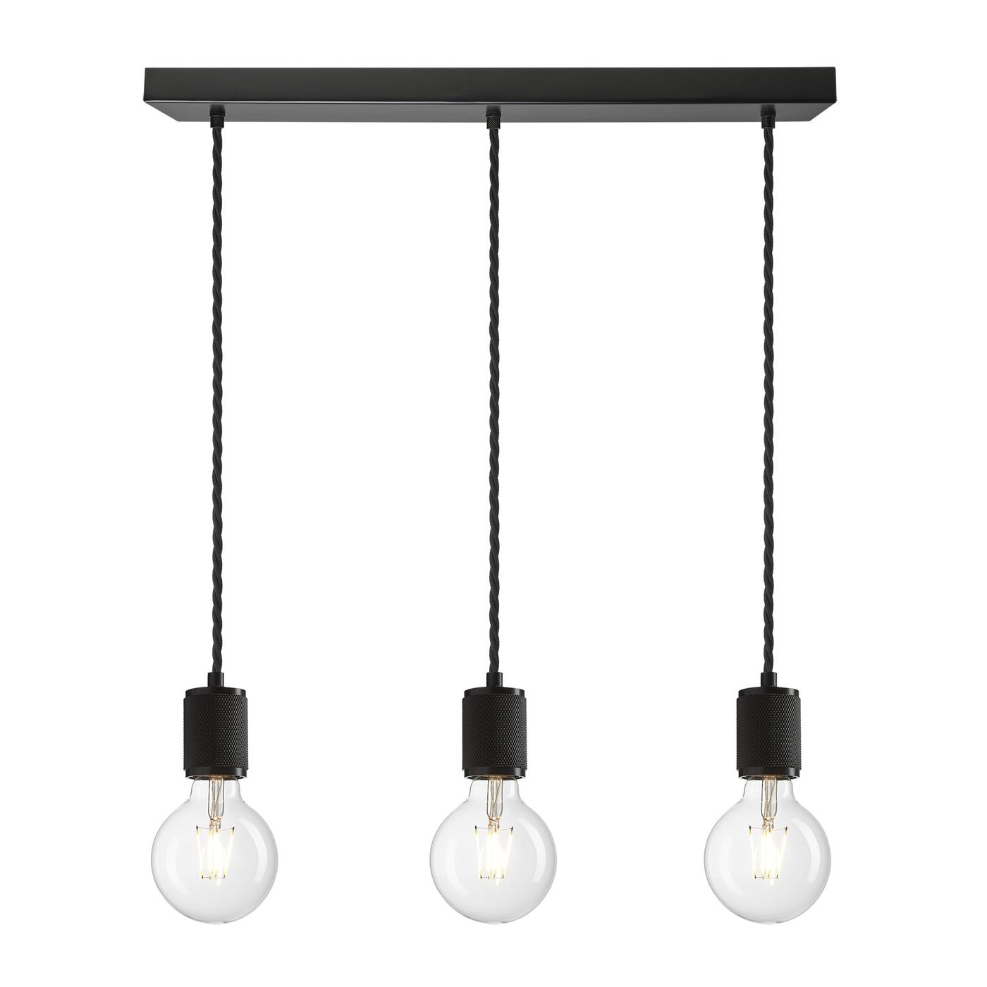 Black 3 Wire Cluster Pendant Industville Lighting Black Holder Knurled KN-E-3WCL-BK