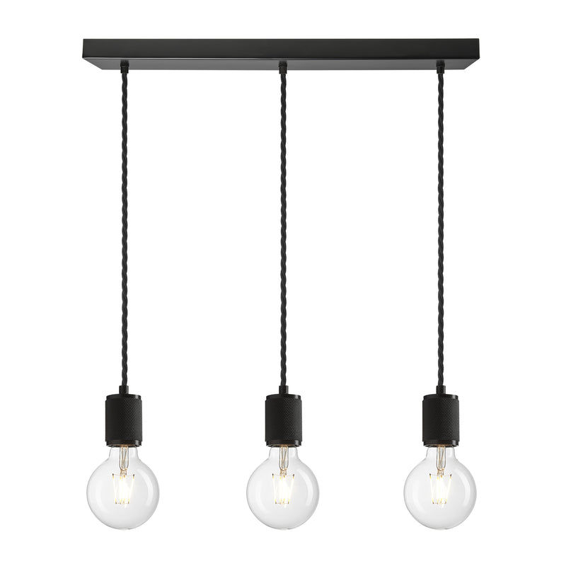 Black 3 Wire Cluster Pendant Industville Lighting Black Holder Knurled KN-E-3WCL-BK