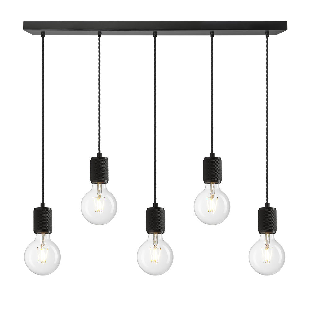 Black 5 Wire Cluster Pendant Industville Lighting Black Holder Knurled KN-E-3WCL-BK