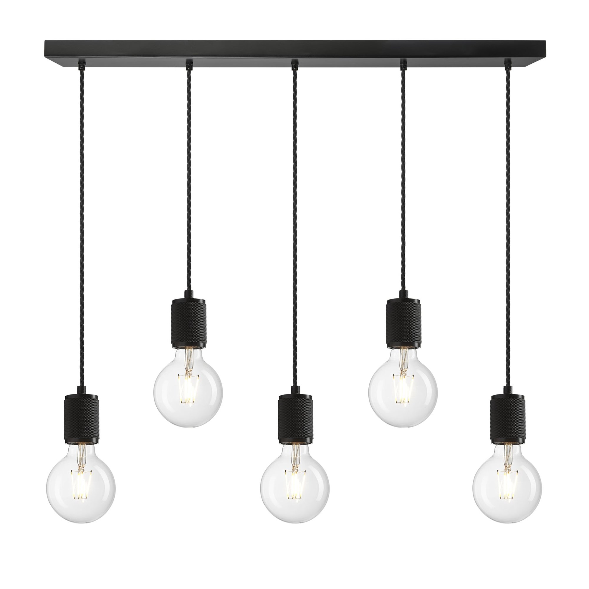 Black 5 Wire Cluster Pendant Industville Lighting Black Holder Knurled KN-E-3WCL-BK