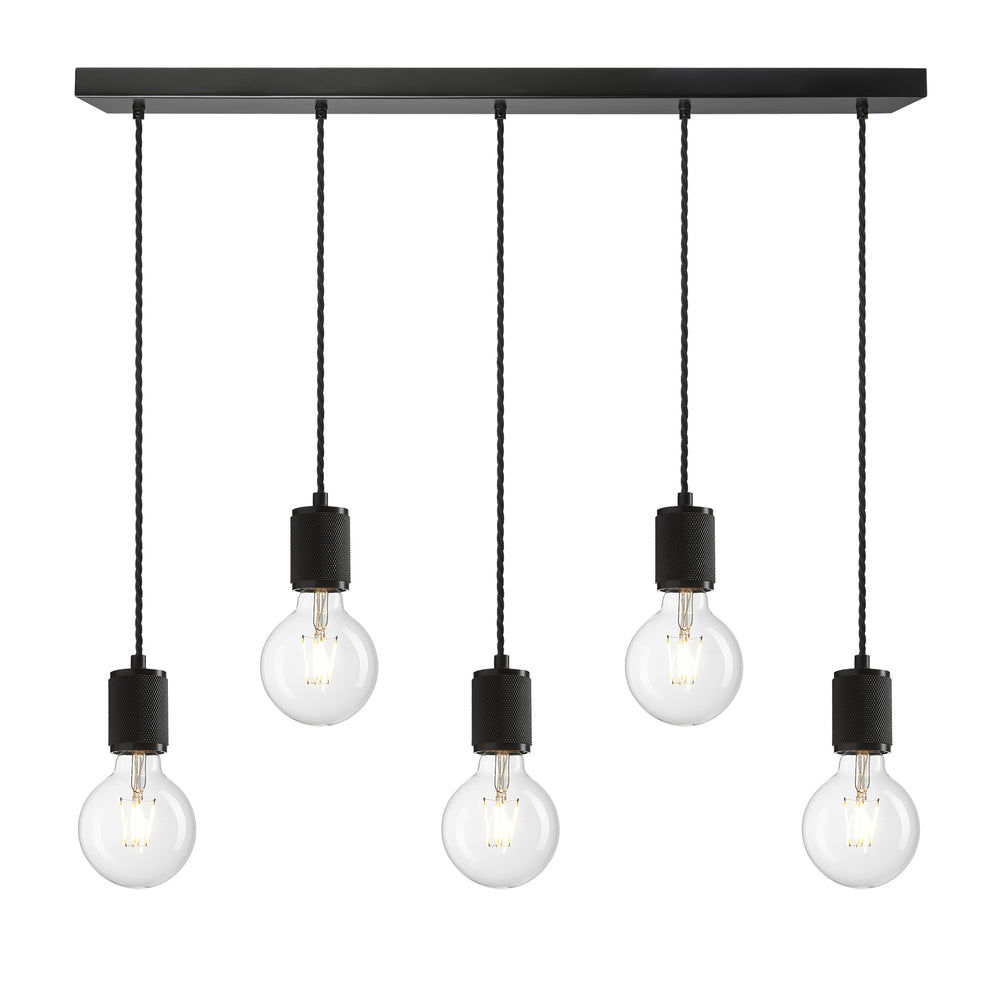 Black 5 Wire Cluster Pendant Industville Lighting Black Holder Knurled KN-E-3WCL-BK