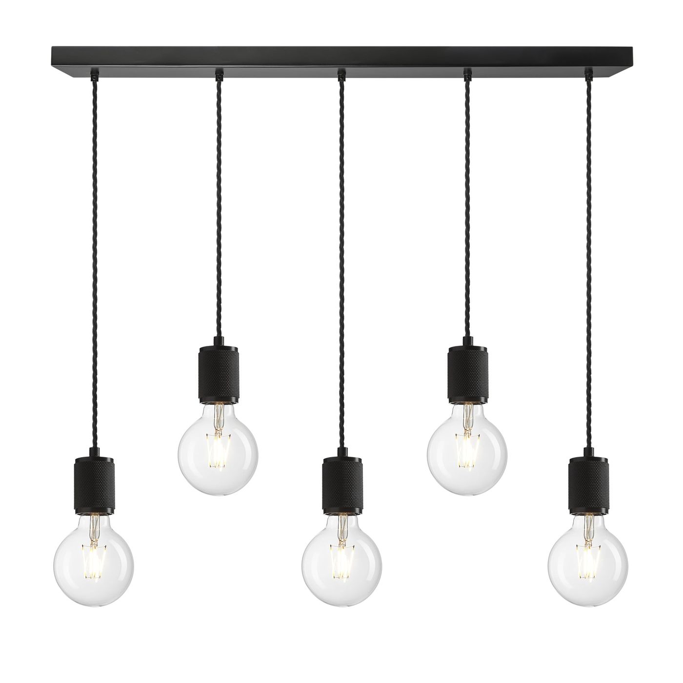 Black 5 Wire Cluster Pendant Industville Lighting Black Holder Knurled KN-E-3WCL-BK