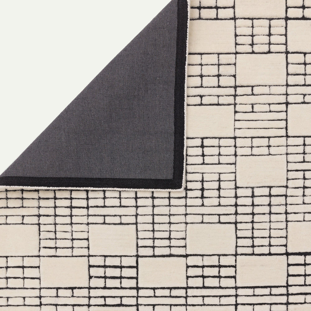 Contemporary Cream Black Barbican Handtufted Wool Rug Industville RG-34-HTW-CR-BK