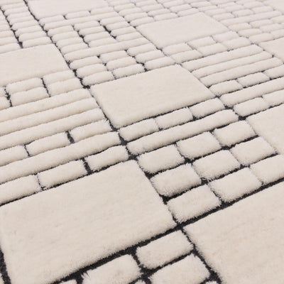Contemporary Cream Black Barbican Handtufted Wool Rug Industville RG-34-HTW-CR-BK