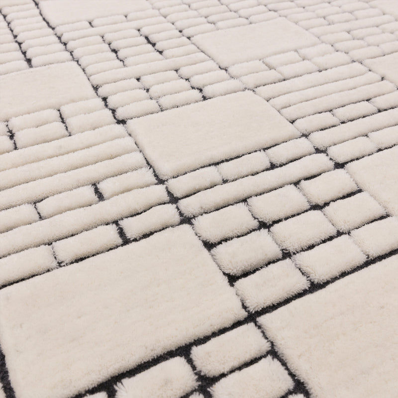 Contemporary Cream Black Barbican Handtufted Wool Rug Industville RG-34-HTW-CR-BK
