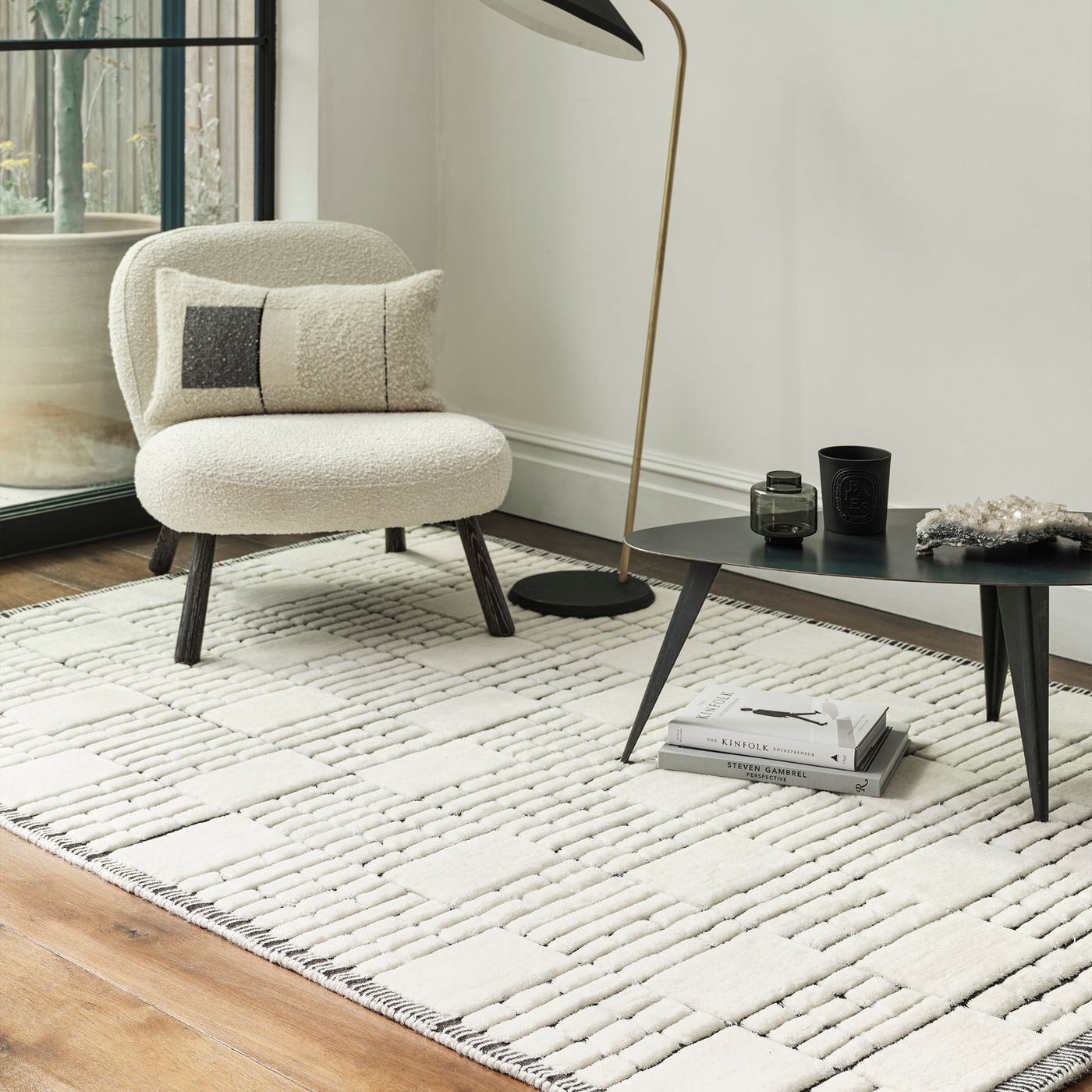 Contemporary Cream Black Barbican Handtufted Wool Rug Industville RG-34-HTW-CR-BK
