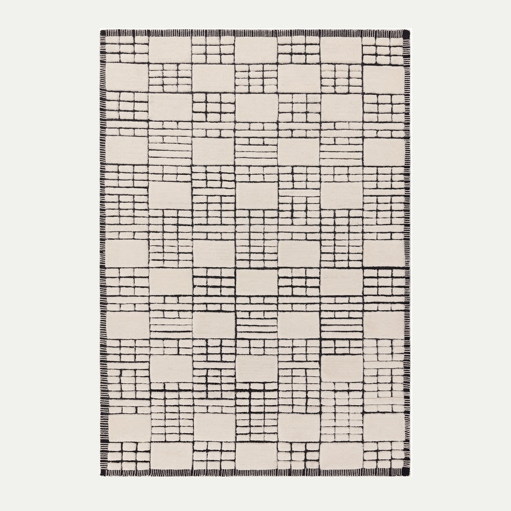 Contemporary Cream Black Barbican Handtufted Wool Rug Industville RG-34-HTW-CR-BK