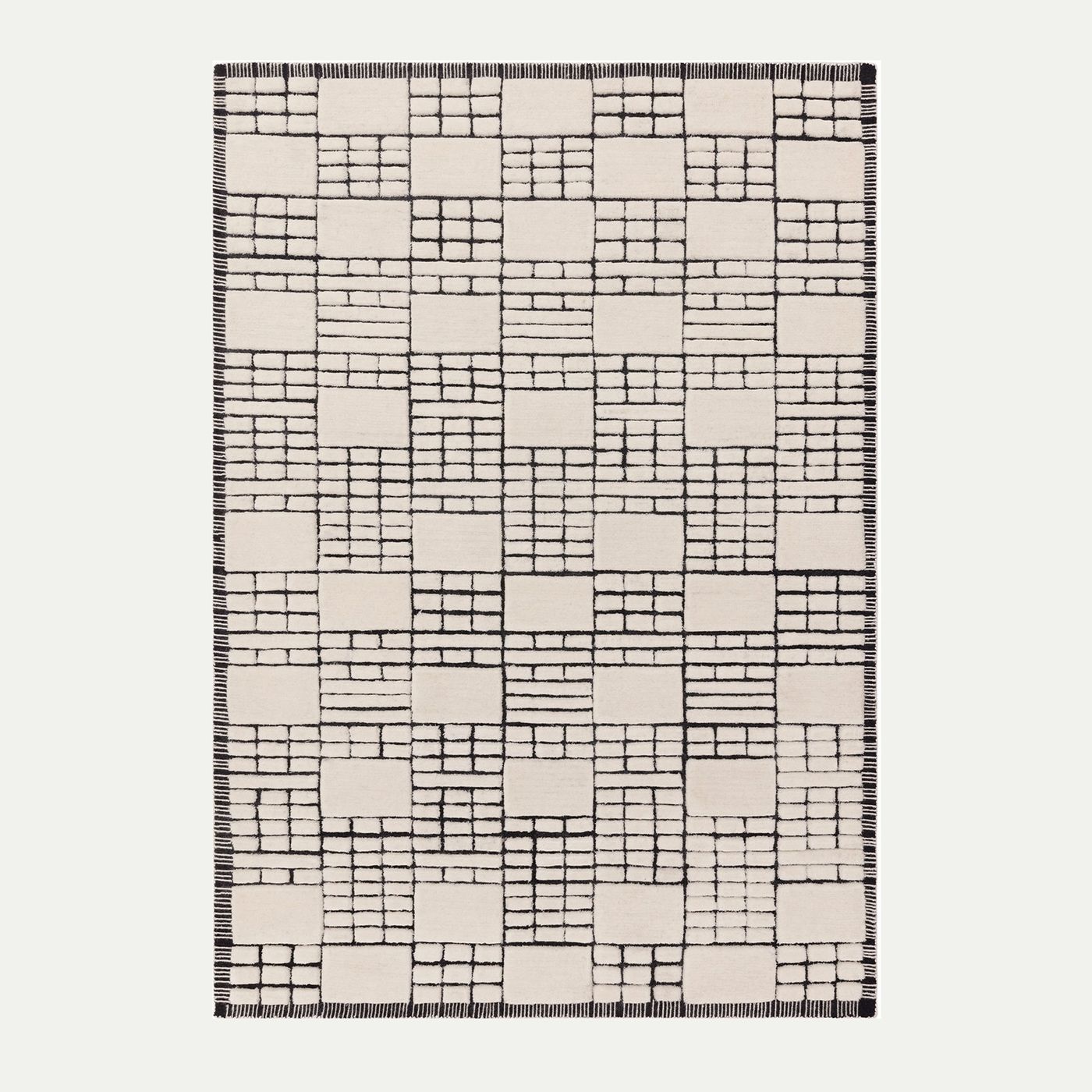 Contemporary Cream Black Barbican Handtufted Wool Rug Industville RG-34-HTW-CR-BK