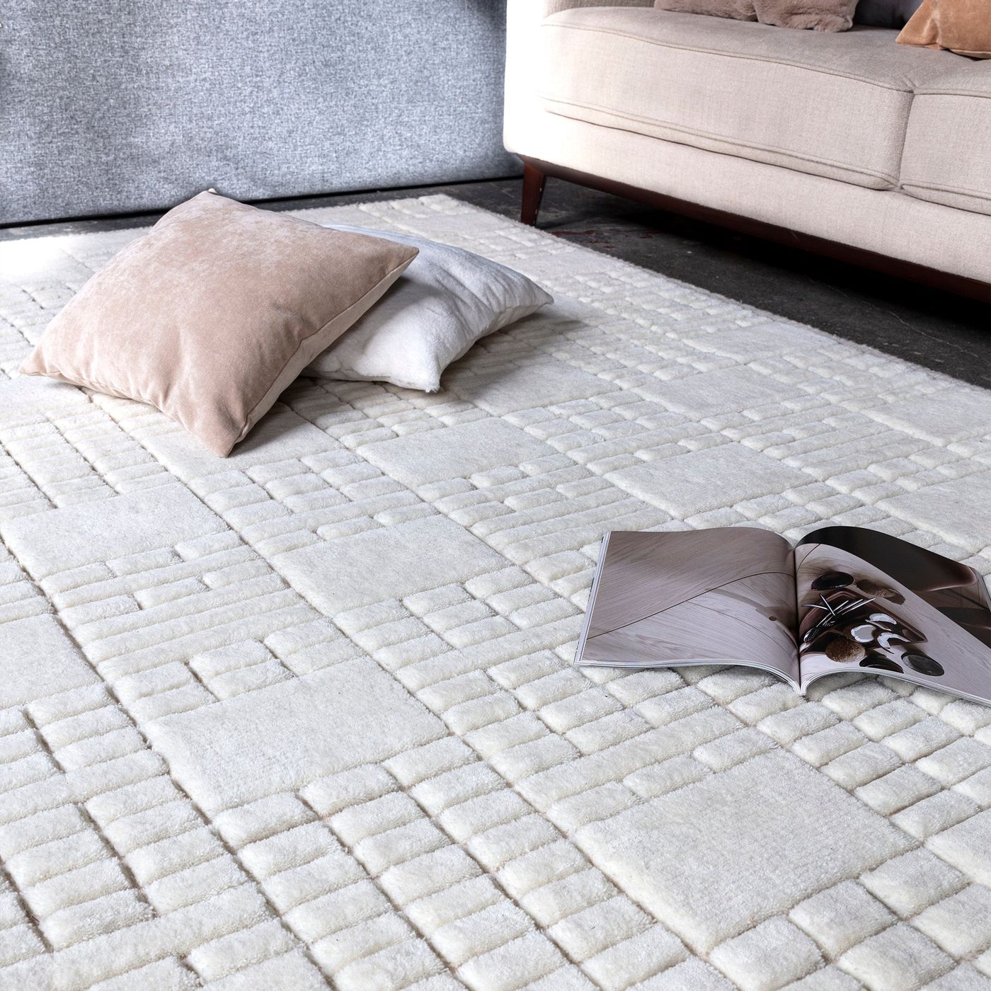 Contemporary Cream Barbican Handtufted Wool Rug Industville RG-34-HTW-CR