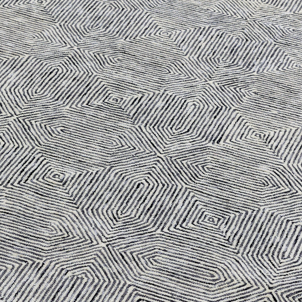 Contemporary Black White Brix Handtufted Wool Rug Industville RG-48-HTW-BK-W