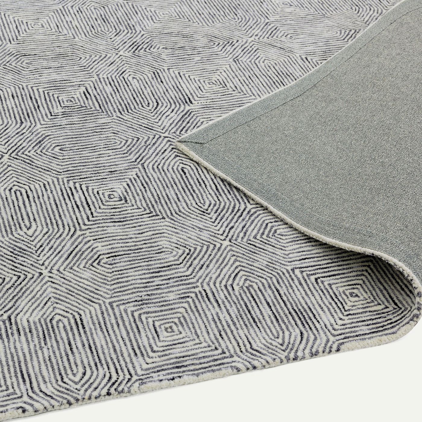 Contemporary Black White Brix Handtufted Wool Rug Industville RG-48-HTW-BK-W