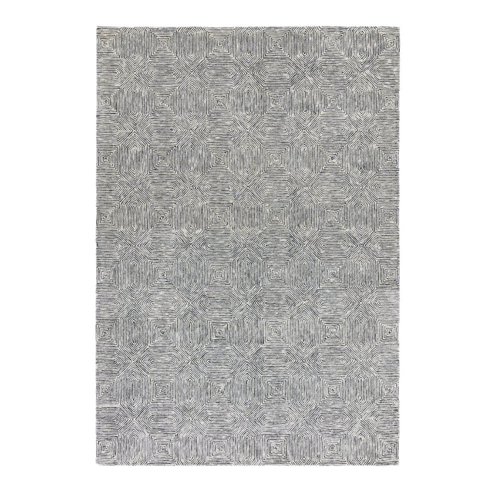 Contemporary Black White Brix Handtufted Wool Rug Industville RG-48-HTW-BK-W