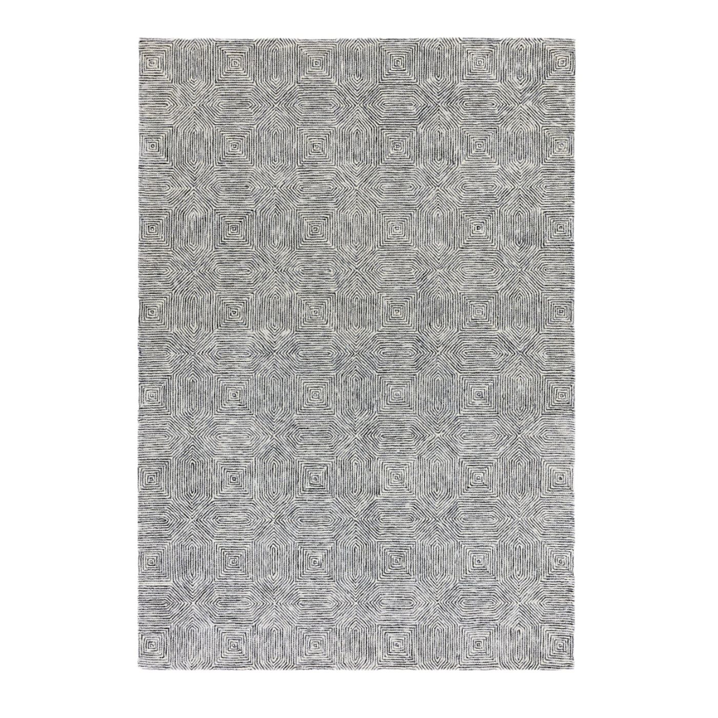 Contemporary Black White Brix Handtufted Wool Rug Industville RG-48-HTW-BK-W