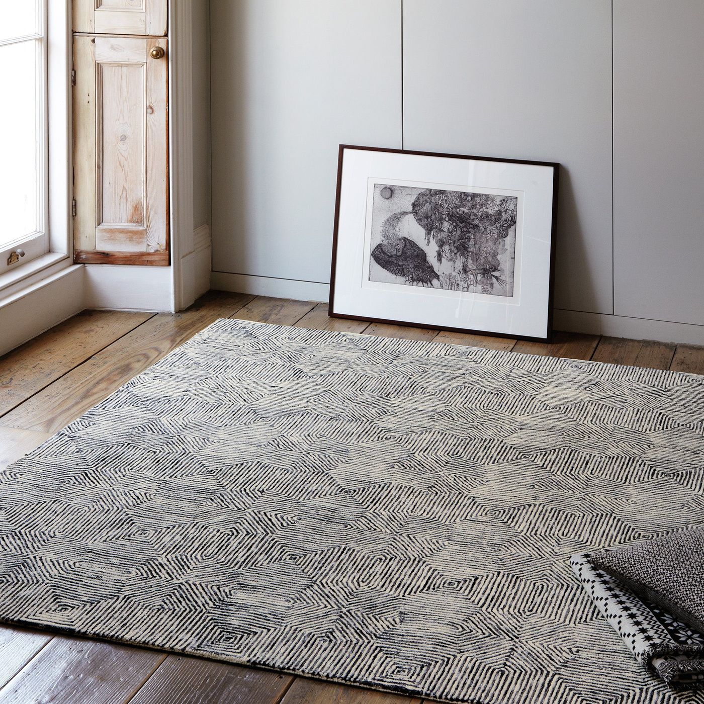 Contemporary Black White Brix Handtufted Wool Rug Industville RG-48-HTW-BK-W