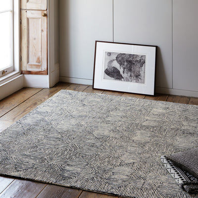 Contemporary Black White Brix Handtufted Wool Rug Industville RG-48-HTW-BK-W