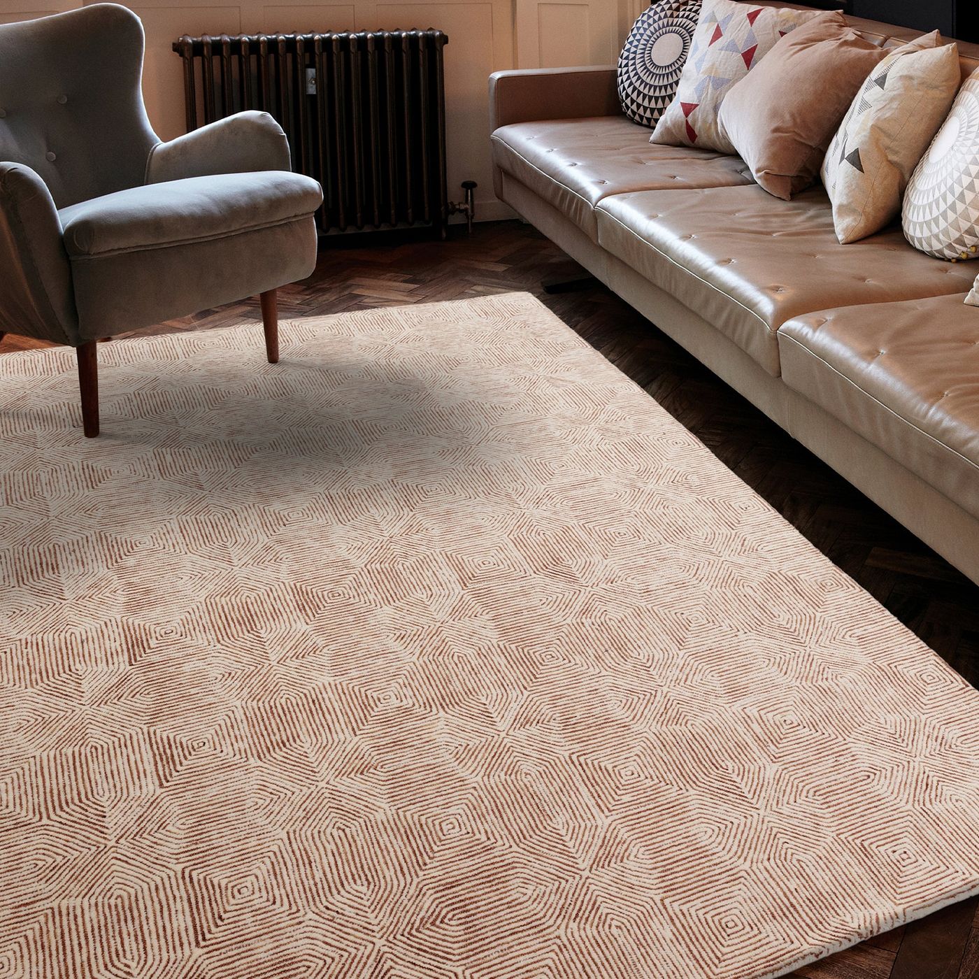 Contemporary Terracotta Brix Handtufted Wool Rug Industville RG-48-HTW-TER