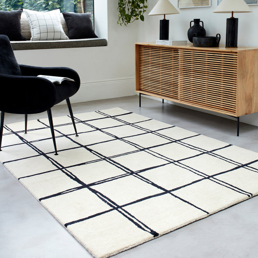 Contemporary Black and White Cubitt Handtufted Wool Rug Industville RG-44-HTW-BK-W 