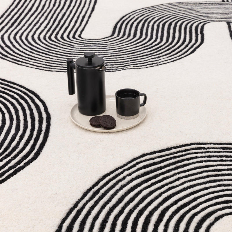 Contemporary Black and White Fleet Handtufted Wool Rug Industville RG-42-HTW-BK-W 