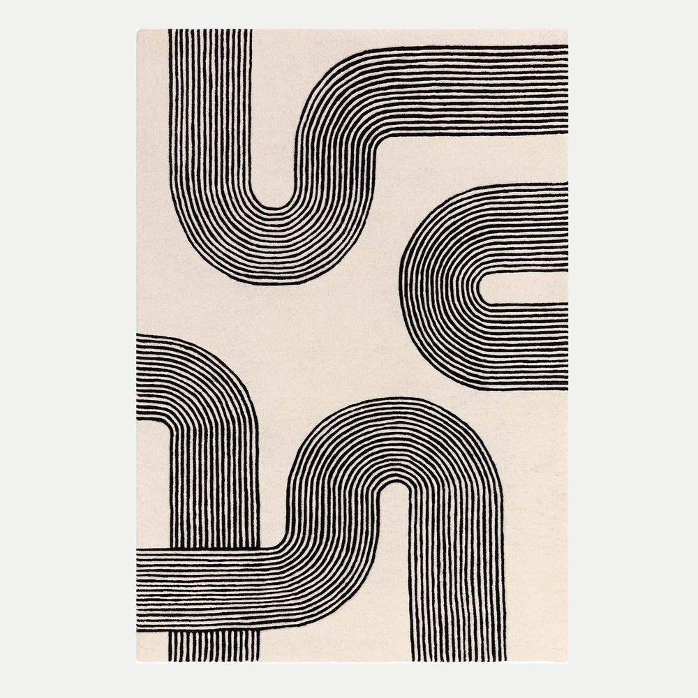 Contemporary Black and White Fleet Handtufted Wool Rug Industville RG-42-HTW-BK-W 