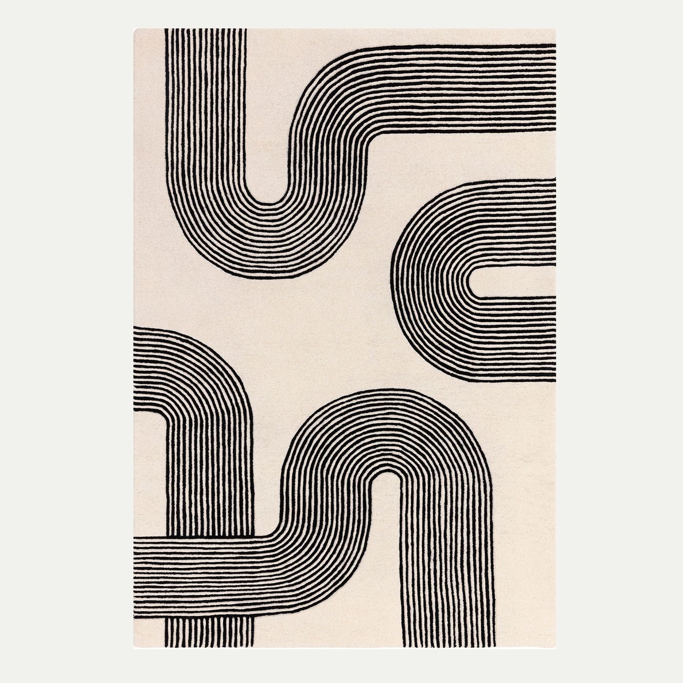 Contemporary Black and White Fleet Handtufted Wool Rug Industville RG-42-HTW-BK-W 