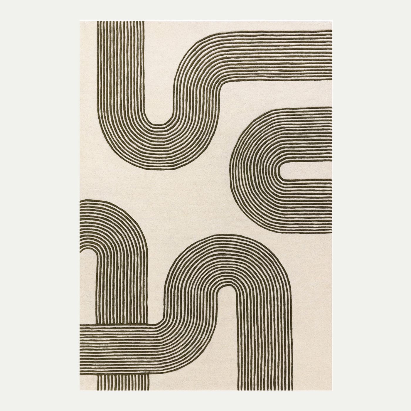 Contemporary White Green Fleet Handtufted Wool Rug Industville RG-42-HTW-G-W 
